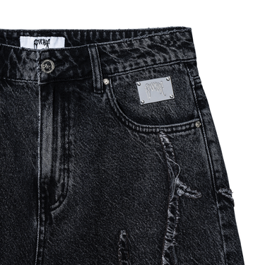 Spider Web Denim Shorts Washed Black