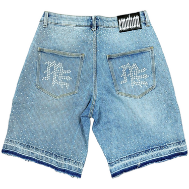 ME Rhinestone Denim Shorts Blue