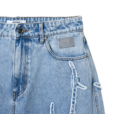 Spider Web Denim Shorts Bleached Indigo