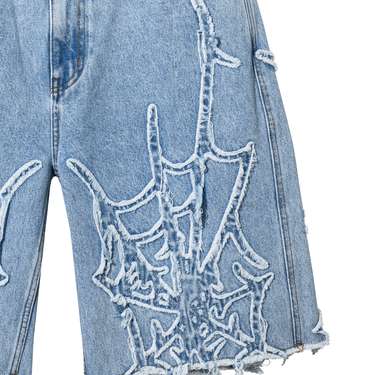 Spider Web Denim Shorts Bleached Indigo