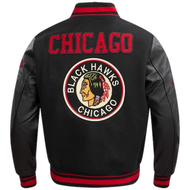 Chicago Blackhawk Retro Classic Rib Wool Varsity Jacket Black/Red