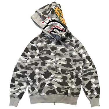 Color Camo Shark Wide Full Zip Double Hoodie Gray